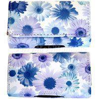 Ledertasche quer Samsung E600 Sonnenblume blau Ladyline mit Magnetverschlu ohne Grtelclip