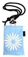 Umhängetasche Blume hellblau aus Stoff Größe M mit Klettverschluß und Karabiner an der größenverstellbaren Umhängeschlaufe(b=70mm, h=120mm)