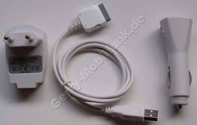 4 in 1 Ladeset für Apple ipod Nano Ladekabel mit Synchronisationsfunktion incl. USB-Kabel + KFZ-Lader + 230Volt Netzteil