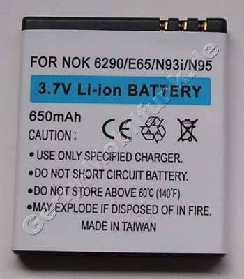 Akku Nokia N95 LiIon 650mAh 5,2mm Akku vom Markenhersteller mit 12 Monaten Garantie, nicht original Nokia (entspricht BL-5F, BL-6F)
