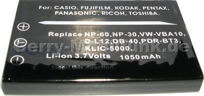 Akku Ricoh Caplio RR10 Daten: 1050mAh 3,7V LiIon 7mm (Zubehrakku vom Markenhersteller)