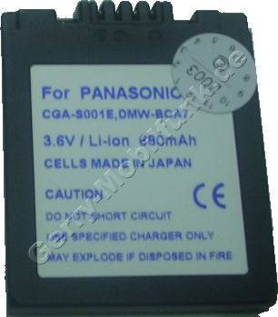 Akku PANASONIC DMW-BCA7 CGA-S001E CGA-S001B Daten: LiIon 3,6V 680mAh 6,5mm dunkelgrau (Zubehrakku vom Markenhersteller)