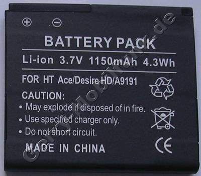 Akku für HTC Ace LiIon 3,7V 1250mAh 4,6Wh 5,3mm dick ca.26g (Akku vom Markenhersteller, nicht original) entspricht 35H00141-02M, BA S470